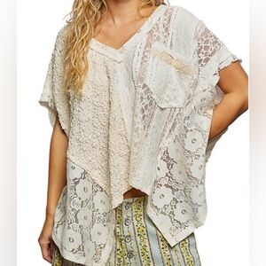 POL Asymmetrical Cream Lace Patchwork Oversized Top NWT
